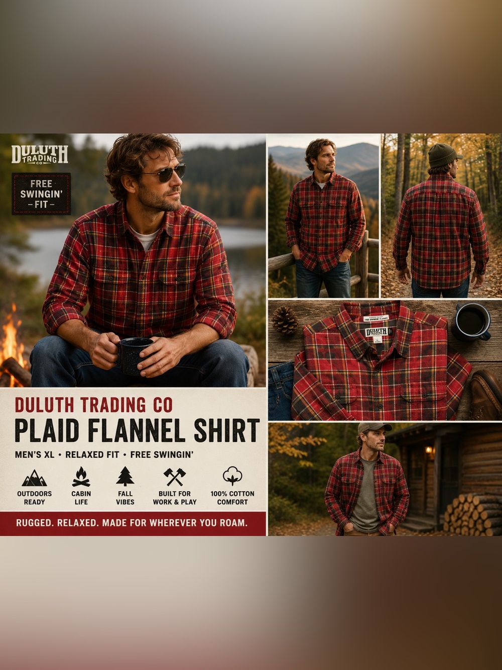 Duluth Trading Flannel Shirt Mens XL Red Plaid Free Swingin Cabin Outdoors Work